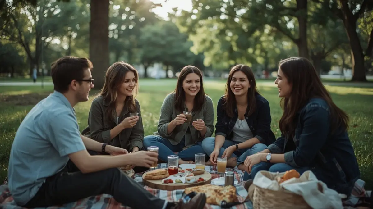 Friends having a picnic in the park