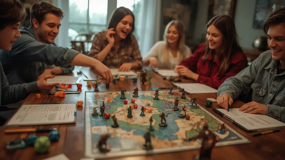 Une partie de jeu de rôle avec des dés et des figurines